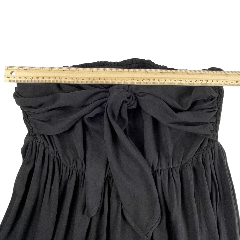BellanBlue Black Strapless Tie Front Mini Dress Ruffle Smocked Boho Sun Dress L - Picture 6 of 7